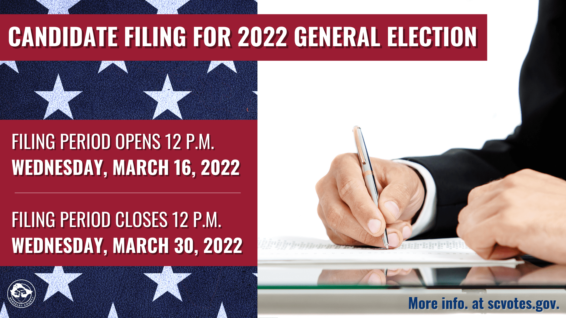 Berkeley County Announces Candidate Filing Info. for 2022 General Election